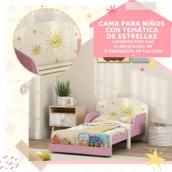 Cama infantil para Niños de +3 Años 70x140 cm de Madera con Almacenaje y Dibujos de Estrellas para Dormitorio Rosa - Ogal.Es