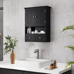 Armario de Baño de Pared Armario Colgante Mueble Suspendido de Baño con 2 Puertas y 2 Cajones 50,8x17,8x66 cm Negro - Ogal.Es