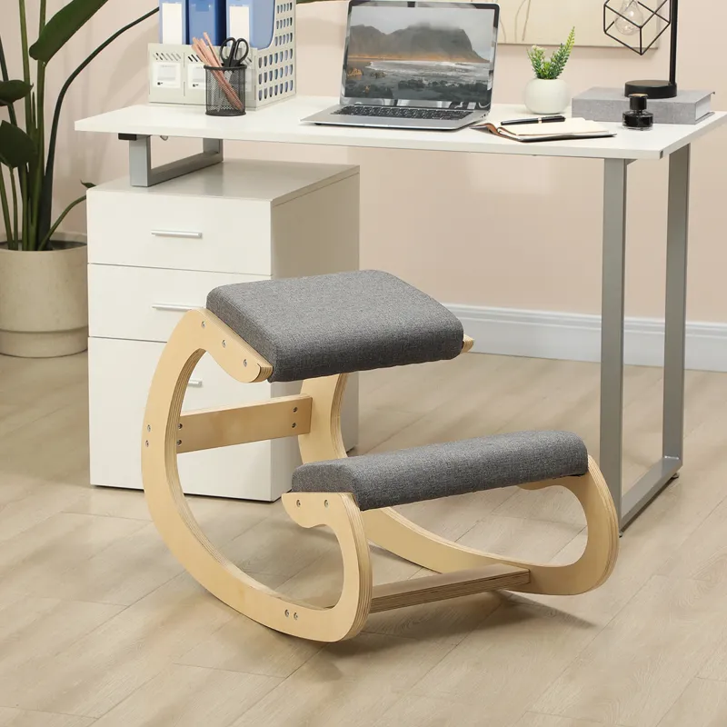 Silla Ergonómica de Rodillas Silla de Rodillas de Madera Taburete Ergonómico Cojín Acolchado 55x85x55 cm Gris - Ogal.Es