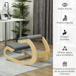 Silla Ergonómica de Rodillas Silla de Rodillas de Madera Taburete Ergonómico Cojín Acolchado 55x85x55 cm Gris - Ogal.Es