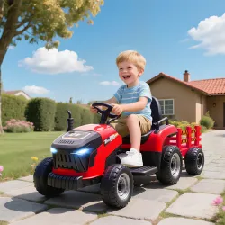 Tractor Eléctrico para Niños con Remolque Desmontable Batería 12V Velocidad 3-5 km/h, Control Remoto 2,4G Rojo - Ogal.Es