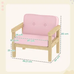 Sillón Infantil con Tejido Suave de Pana y Estructura de Madera Asiento y Respaldo Acolchado 46,5x44x45 cm Rosa - Ogal.Es