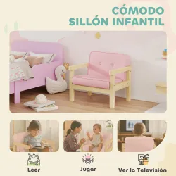 Sillón Infantil con Tejido Suave de Pana y Estructura de Madera Asiento y Respaldo Acolchado 46,5x44x45 cm Rosa - Ogal.Es