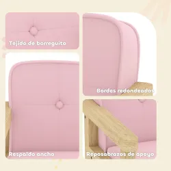 Sillón Infantil con Tejido Suave de Pana y Estructura de Madera Asiento y Respaldo Acolchado 46,5x44x45 cm Rosa - Ogal.Es