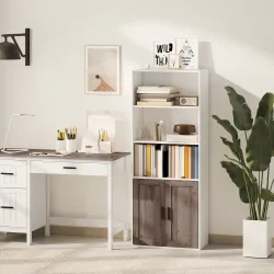 Estantería para Libros Estrecha Librería con Puertas Estantes Abiertos y Armario 60x30x149,5 cm Blanco y Marrón - Ogal.Es