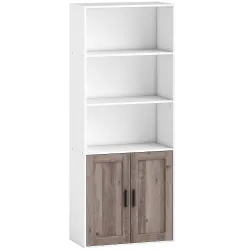 Estantería para Libros Estrecha Librería con Puertas Estantes Abiertos y Armario 60x30x149,5 cm Blanco y Marrón - Ogal.Es