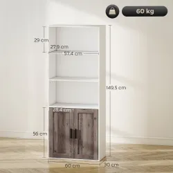 Estantería para Libros Estrecha Librería con Puertas Estantes Abiertos y Armario 60x30x149,5 cm Blanco y Marrón - Ogal.Es