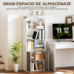 Estantería para Libros Estrecha Librería con Puertas Estantes Abiertos y Armario 60x30x149,5 cm Blanco y Marrón - Ogal.Es