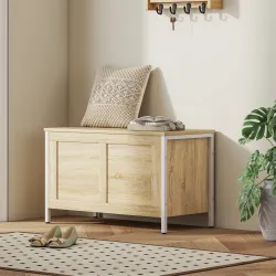Baúl de Almacenaje para Dormitorio 95 L con Tapa Banco de Almacenaje con Bisagra de Seguridad 80x40x50 cm Roble - Ogal.Es