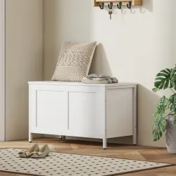 Baúl de Almacenaje para Dormitorio 95 L con Tapa Banco de Almacenaje con Bisagra de Seguridad 80x40x50 cm Blanco... - Ogal.Es
