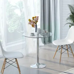 Mesa de Comedor Redonda para 2 Personas Mesa de Cocina Moderna con Superficie de Vidrio Templado para Salón Plat... - Ogal.Es