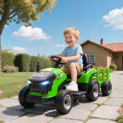Tractor Eléctrico para Niños con Remolque Desmontable Batería 12V Velocidad 3-5 km/h, Control Remoto 2,4G Verde - Ogal.Es