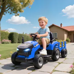 Tractor Eléctrico para Niños con Remolque Desmontable Batería 12V Velocidad 3-5 km/h, Control Remoto 2,4G Azul - Ogal.Es