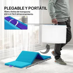 Colchoneta Gimnasia Plegable de 2 Pulgadas de Grosor con Asas de Transporte y Bolsa para Yoga Aeróbic Azul - Ogal.Es
