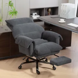 Silla de Escritorio con Reposapiés Respaldo Reclinable y Alto Asiento y Reposabrazos Anchos Acolchado Grueso Gri... - Ogal.Es