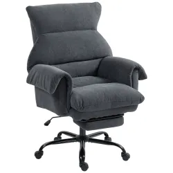 Silla de Escritorio con Reposapiés Respaldo Reclinable y Alto Asiento y Reposabrazos Anchos Acolchado Grueso Gri... - Ogal.Es