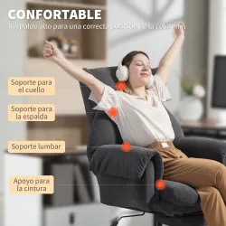 Silla de Escritorio con Reposapiés Respaldo Reclinable y Alto Asiento y Reposabrazos Anchos Acolchado Grueso Gri... - Ogal.Es