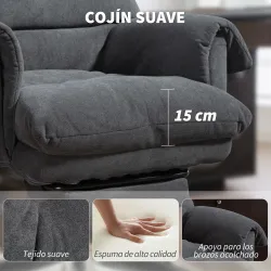 Silla de Escritorio con Reposapiés Respaldo Reclinable y Alto Asiento y Reposabrazos Anchos Acolchado Grueso Gri... - Ogal.Es