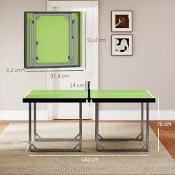 Mesa de Ping-Pong Plegable con Red y Marco de Acero Fácil de Transportar para Interior 182x91x76 cm Verde - Ogal.Es