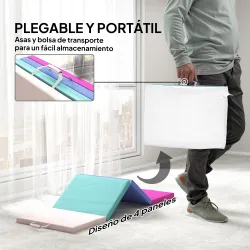 Colchoneta Gimnasia Plegable de 2 Pulgadas de Grosor con Asas de Transporte y Bolsa para Yoga Aeróbic Multicolor - Ogal.Es