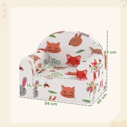 Sillón Infantil con Estampado de Zorros Sofá para Niños de 18-36 Meses con Funda Extraíble y Bolsillo 54x40x43 c... - Ogal.Es