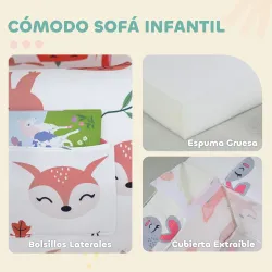 Sillón Infantil con Estampado de Zorros Sofá para Niños de 18-36 Meses con Funda Extraíble y Bolsillo 54x40x43 c... - Ogal.Es
