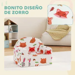 Sillón Infantil con Estampado de Zorros Sofá para Niños de 18-36 Meses con Funda Extraíble y Bolsillo 54x40x43 c... - Ogal.Es