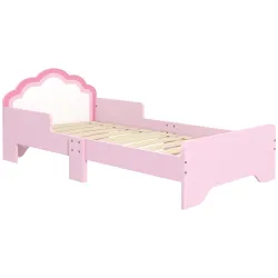 Cama Infantil 70x140 cm con Barrera Anticaídas y Somier Cabecero en Forma de Nube Rosa - Ogal.Es