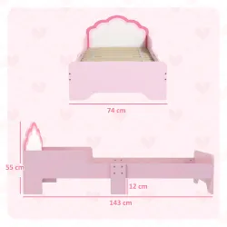 Cama Infantil 70x140 cm con Barrera Anticaídas y Somier Cabecero en Forma de Nube Rosa - Ogal.Es