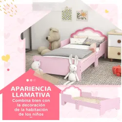 Cama Infantil 70x140 cm con Barrera Anticaídas y Somier Cabecero en Forma de Nube Rosa - Ogal.Es