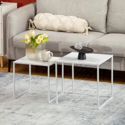 Juego de 2 Mesas Nido Mesas de Centro para Salón Cuadradas Material de Acero Grande 40 cm Pequeña 35 cm Blanco - Ogal.Es