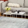 Juego de 2 Mesas Nido Mesas de Centro para Salón Cuadradas Material de Acero Grande 40 cm Pequeña 35 cm Blanco - Ogal.Es