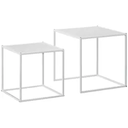 Juego de 2 Mesas Nido Mesas de Centro para Salón Cuadradas Material de Acero Grande 40 cm Pequeña 35 cm Blanco - Ogal.Es