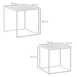 Juego de 2 Mesas Nido Mesas de Centro para Salón Cuadradas Material de Acero Grande 40 cm Pequeña 35 cm Blanco - Ogal.Es