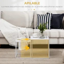 Juego de 2 Mesas Nido Mesas de Centro para Salón Cuadradas Material de Acero Grande 40 cm Pequeña 35 cm Blanco - Ogal.Es