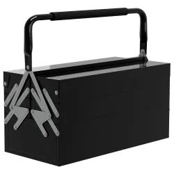 Caja de Herramientas Metálica Plegable con 5 Bandejas y Asa para Taller Garaje 45x20x34,5 cm Negro - Ogal.Es