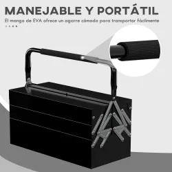 Caja de Herramientas Metálica Plegable con 5 Bandejas y Asa para Taller Garaje 45x20x34,5 cm Negro - Ogal.Es
