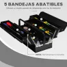 Caja de Herramientas Metálica Plegable con 5 Bandejas y Asa para Taller Garaje 45x20x34,5 cm Negro - Ogal.Es