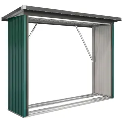 Casetilla para Leña de Acero Galvanizado con Base Elevada y Techo Inclinado 213x66,5x150 cm Verde - Ogal.Es