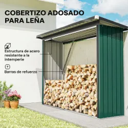 Casetilla para Leña de Acero Galvanizado con Base Elevada y Techo Inclinado 213x66,5x150 cm Verde - Ogal.Es
