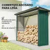 Casetilla para Leña de Acero Galvanizado con Base Elevada y Techo Inclinado 213x66,5x150 cm Verde - Ogal.Es