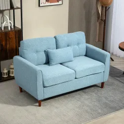 Sofá de 2 Plazas Tapizado en Lino Sintético para Salón Moderno con Reposabrazos Patas de Madera 140x78x83 cm Azu... - Ogal.Es