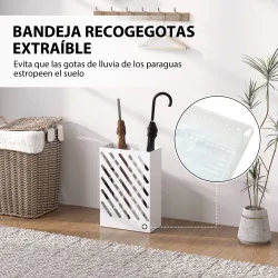 Paragüero de Acero Galvanizado Soporte de Paraguas Estrecho con Bandeja de Goteo Extraíble 4 Ganchos 28x14x41 cm... - Ogal.Es