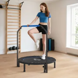 Cama Elástica Plegable Ø114 cm con Mango Ajustable Marco de Acero para Entrenamiento Piernas Cuerpo Azul y Negro - Ogal.Es