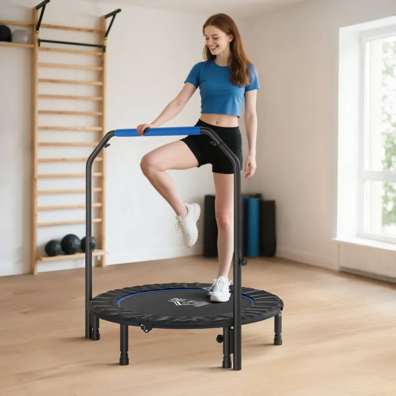Cama Elástica Plegable Ø114 cm con Mango Ajustable Marco de Acero para Entrenamiento Piernas Cuerpo Azul y Negro - Ogal.Es