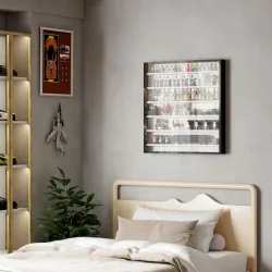 Vitrina de Pared de Madera con Estantes Ajustables y 2 Puertas Correderas de Cristal 80x9,5x83 cm Negro - Ogal.Es