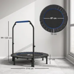 Cama Elástica Plegable Ø114 cm con Mango Ajustable Marco de Acero para Entrenamiento Piernas Cuerpo Azul y Negro - Ogal.Es