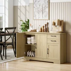 Aparador para Salón Moderno con 3 Puertas 2 Cajones Estante Ajustable para Comedor Entrada 120x38x79 cm Natural - Ogal.Es