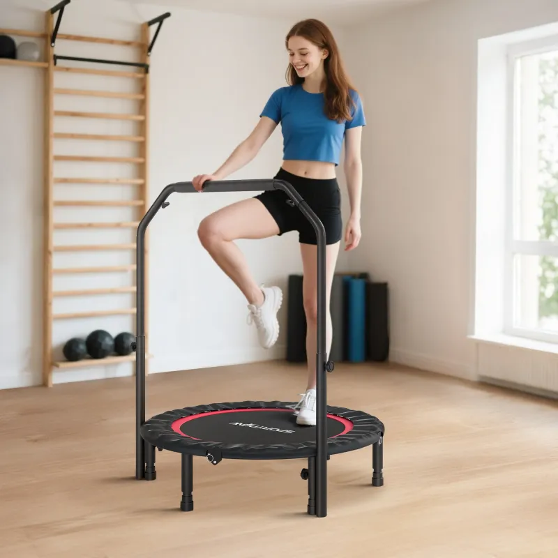 Cama Elástica Plegable Ø102 cm con Mango Ajustable Marco de Acero para Entrenamiento Piernas Cuerpo Rojo y Negro - Ogal.Es