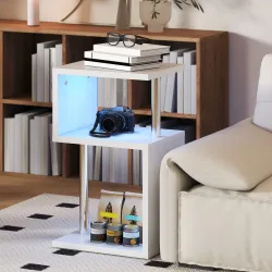 Mesa Auxiliar con Luz LED de 3 Niveles con Estantes y Estructura de Aluminio para Salón Dormitorio 44x38x75 cm B... - Ogal.Es